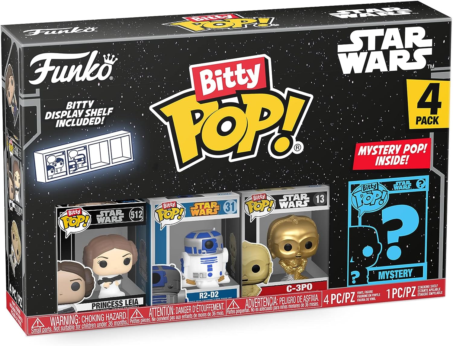 Funko Bitty Pop! Star Wars Mini Collectible Toys 4-Pack - Princess Leia, R2-D2, C-3PO & Mystery Figure