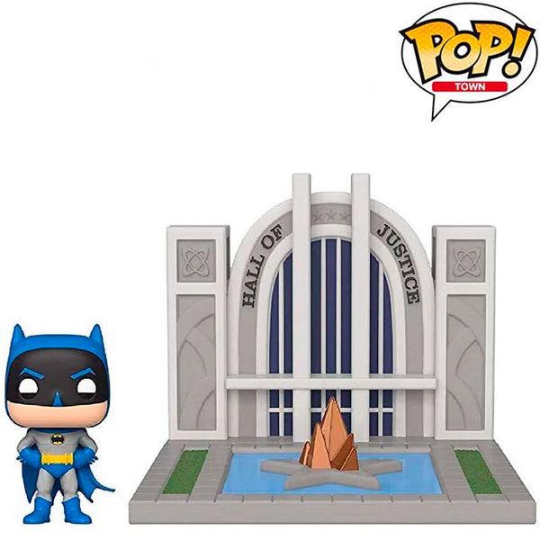 Batman Funko Pop! In front of hall of justice