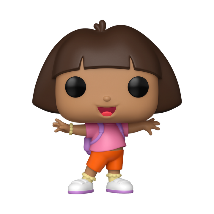 Funko Pop! vinyl figure of a character with brown hair, pink shirt, and orange shorts on a white background.