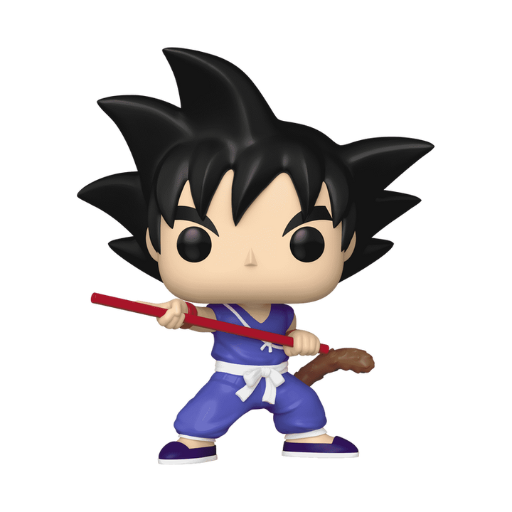 Funko Pop! vinyl figure of a character with spiky black hair and a red weapon on a white background