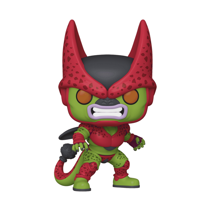 Toy figure with red and green design on a white background