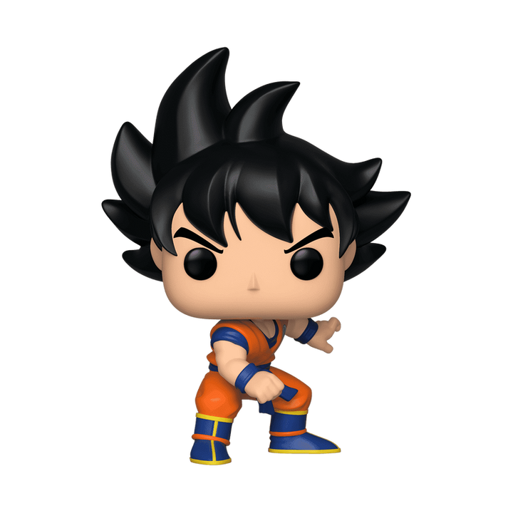 Funko Pop! vinyl figure of a character with spiky black hair and orange outfit on a white background