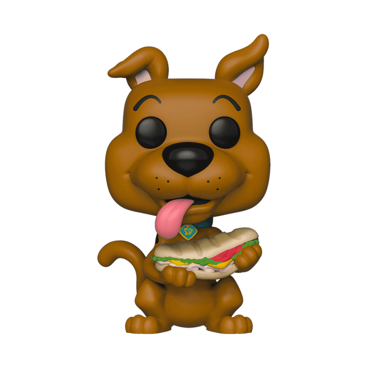 Funko Pop! vinyl figure of a dog holding a hamburger on a white background