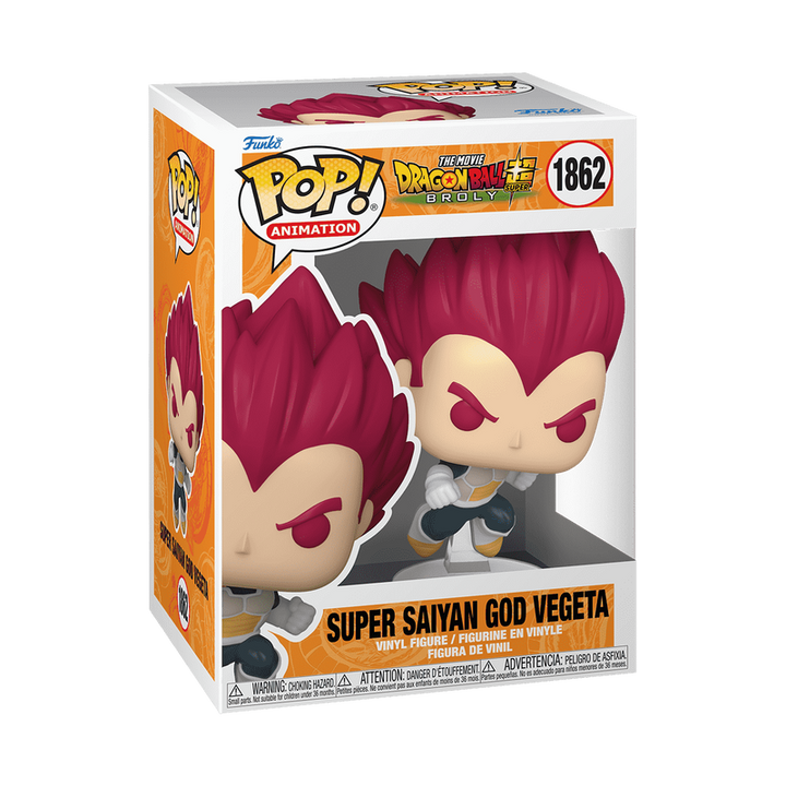 Funko Pop! vinyl figure packaging of Super Saiyan God Vegeta from Dragon Ball Super Broly on a white background