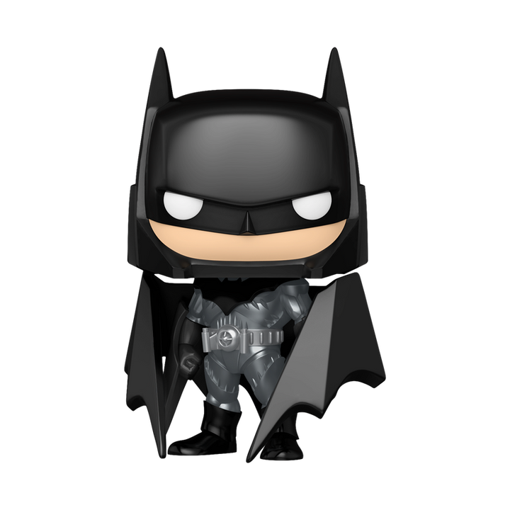 Batman figurine with black cape and mask on a white background