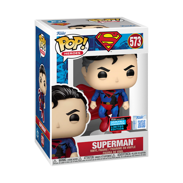Boxed Funko Pop! DC Heroes Superman NYCC 2025 Limited Edition figure showing front and side packaging.