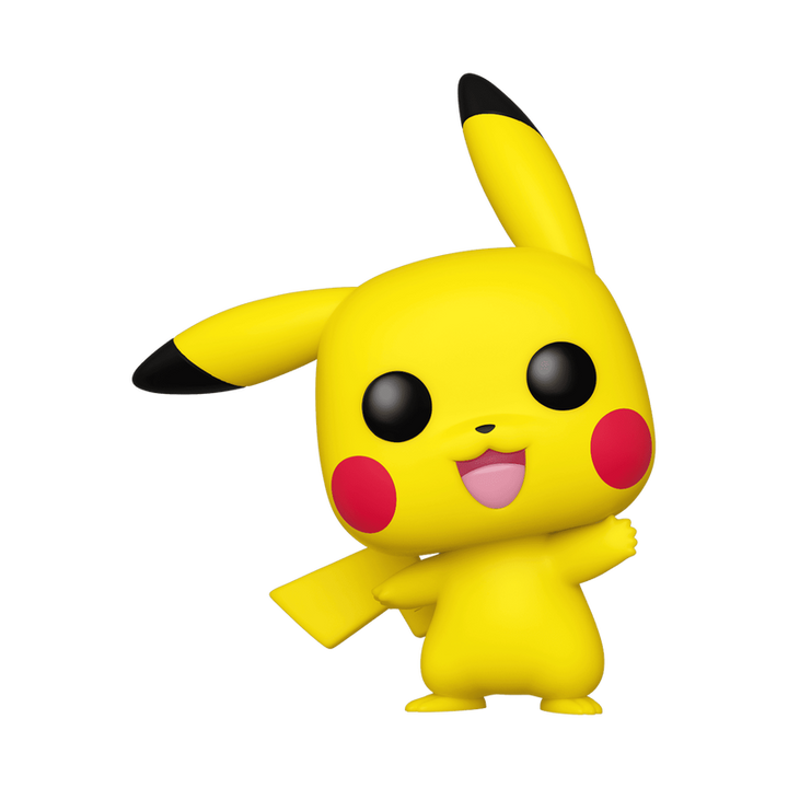 Funko Pop! vinyl figure of Pikachu waving with cheerful expression on a white background.