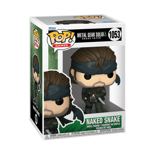 Funko Pop! vinyl figure packaging for 'Metal Gear Solid' with character design on a white background