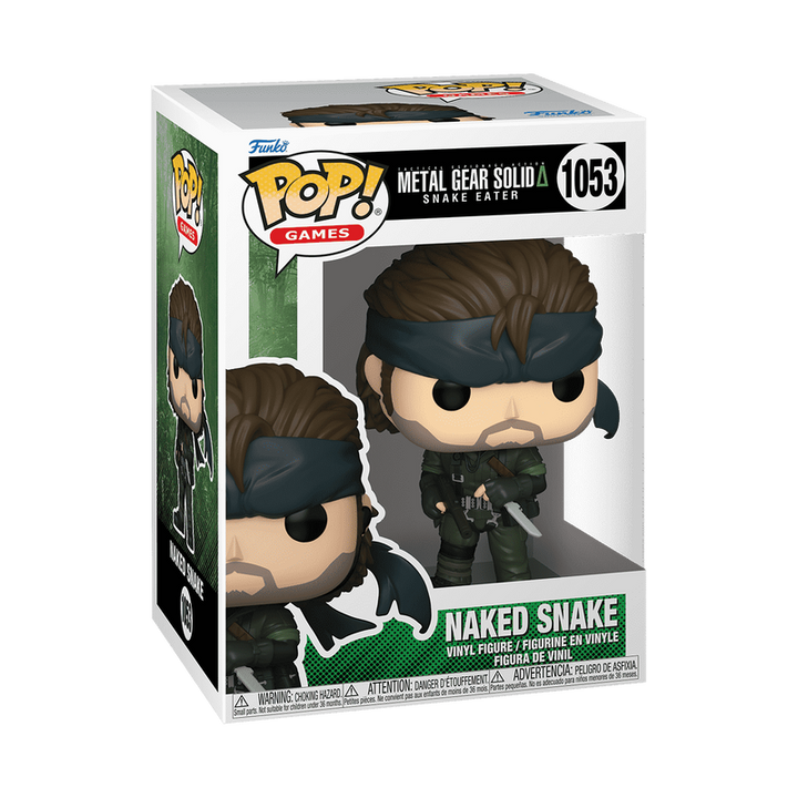 Funko Pop! vinyl figure packaging for 'Metal Gear Solid' with character design on a white background