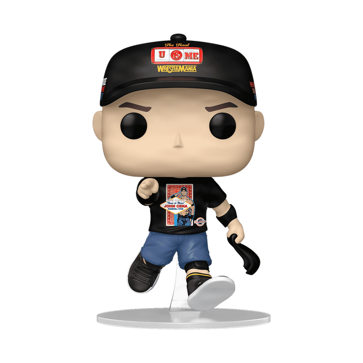 Funko Pop! vinyl figure of John Cena in WrestleMania 41 outfit running pose on a white background.