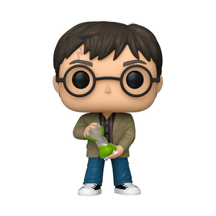 Funko Pop! vinyl figure of Harry Potter holding an hourglass on a white background