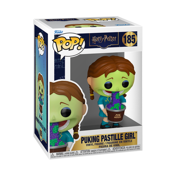 Funko Pop! vinyl figure packaging of a 'Puking Pastille Girl' from Harry Potter series.