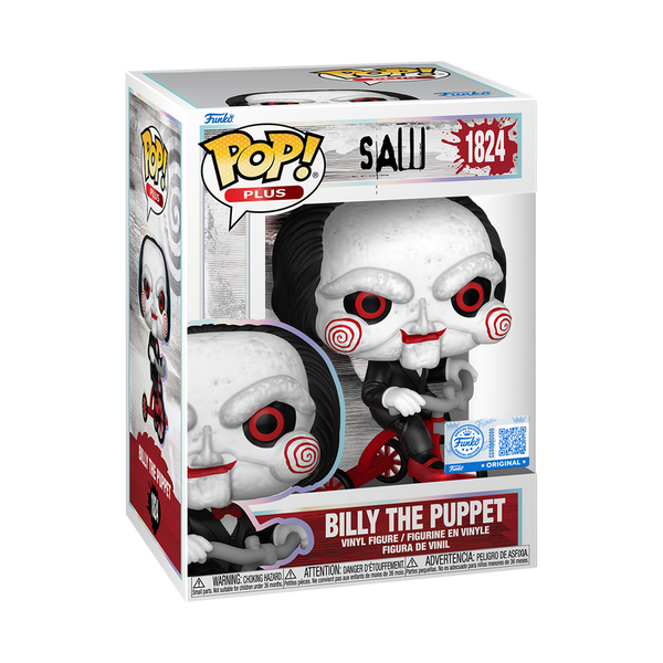 Funko Pop! vinyl figure packaging of Billy the Puppet from Saw on a white background