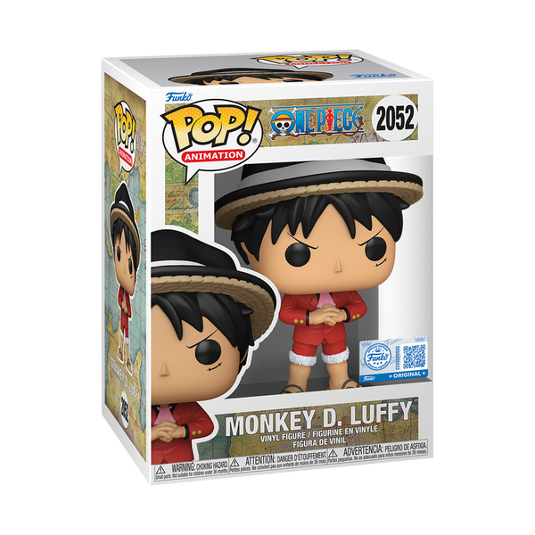 Funko Pop! packaging featuring Monkey D. Luffy from One Piece on a white background