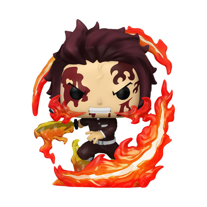 Animated character with fiery effects on a white background