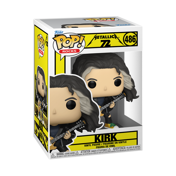 Boxed Funko Pop! Rocks Metallica Kirk (72 Seasons) figure showing front and side window packaging.