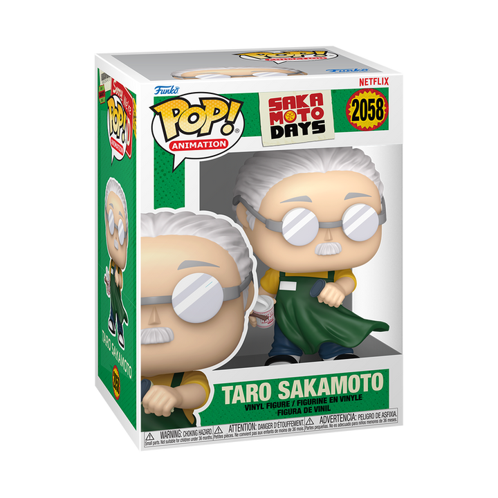 Funko Pop! vinyl figure packaging for Taro Sakamoto from Saka Moto Days with Netflix branding.