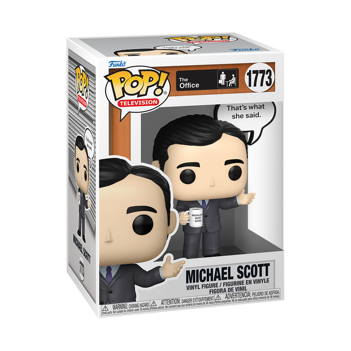 Boxed Funko Pop! The Office Michael Scott figure showing front and side packaging.