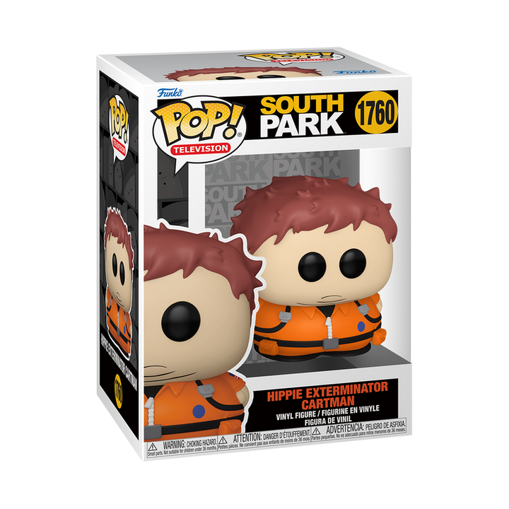 Boxed Funko Pop! TV South Park Hippie Exterminator Cartman figure showing front and side window packaging.