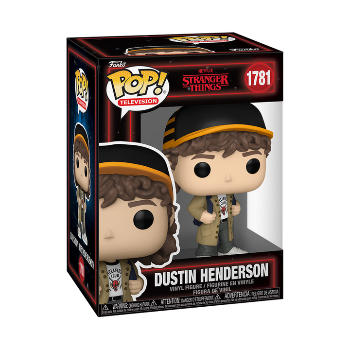 Boxed Funko Pop! TV Stranger Things Season 5 Dustin Henderson figure showing front and side window packaging.