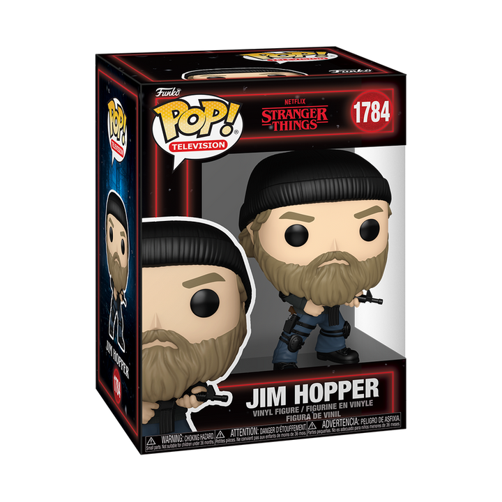 Boxed Funko Pop! TV Stranger Things Season 5 Jim Hopper figure showing front and side window packaging.