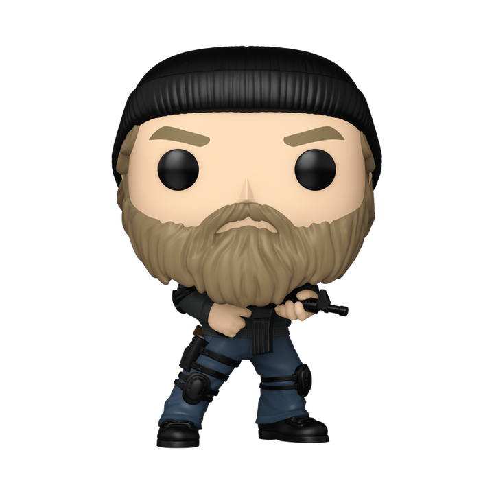 Funko Pop! vinyl figure of Jim Hopper in tactical outfit and beanie on a white background.