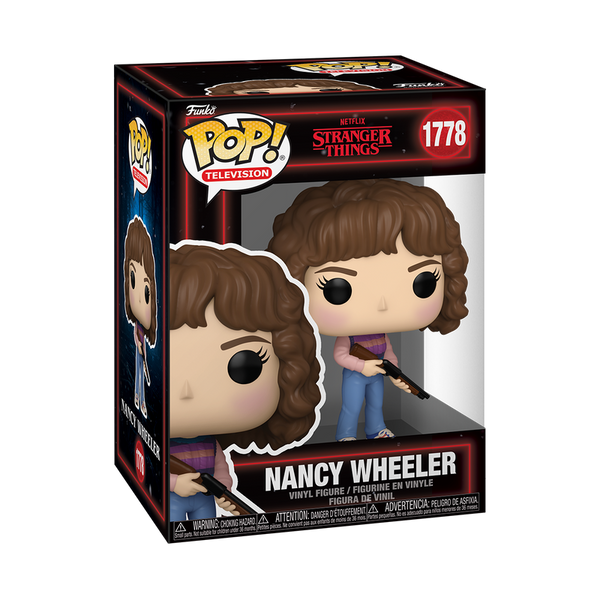 Boxed Funko Pop! TV Stranger Things Nancy with Gun figure showing front and side window packaging