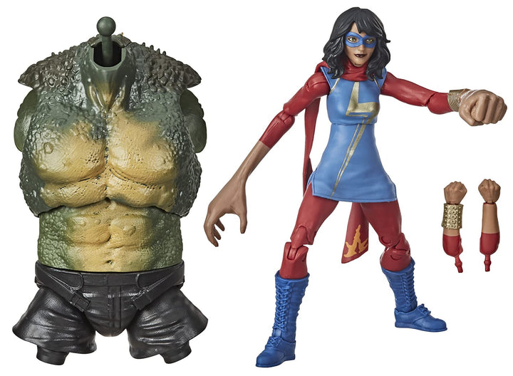 Action figure of a character in a red and blue outfit with a separate torso figure on a white background