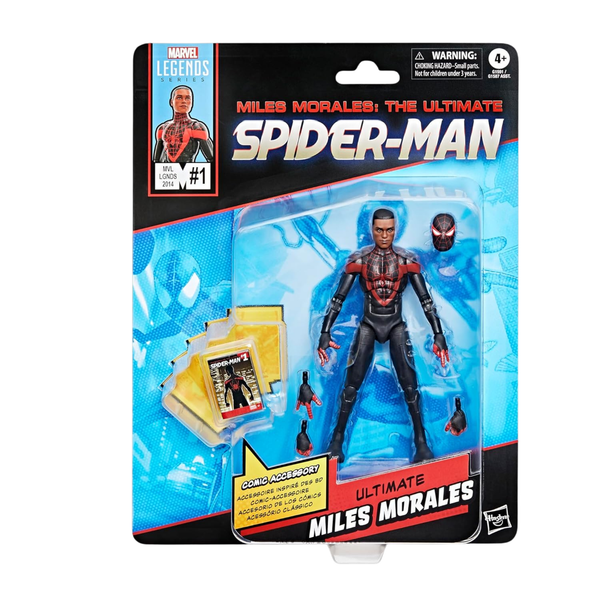 Marvel Legends Ultimate Miles Morales Spider-Man action figure packaging on a white background