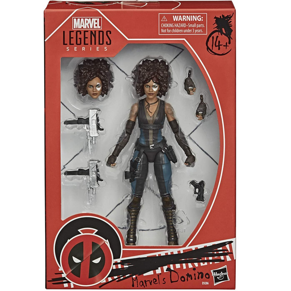 Marvel Legends Domino action figure in packaging with Deadpool logo