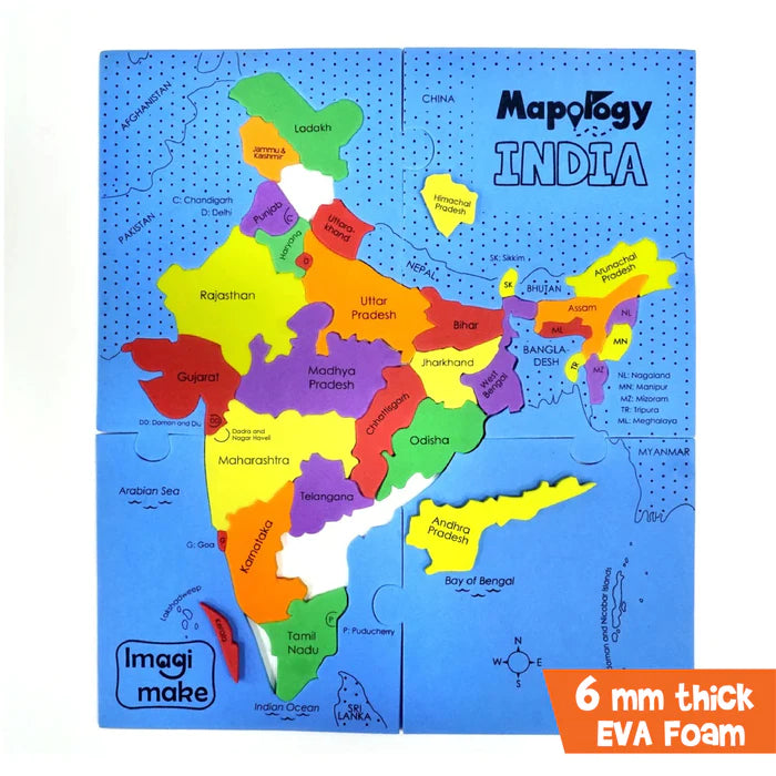 Imagimake Mapology India with State Capitals 34 pcs - Educational Toy and Learning Aid for Boys and Girls