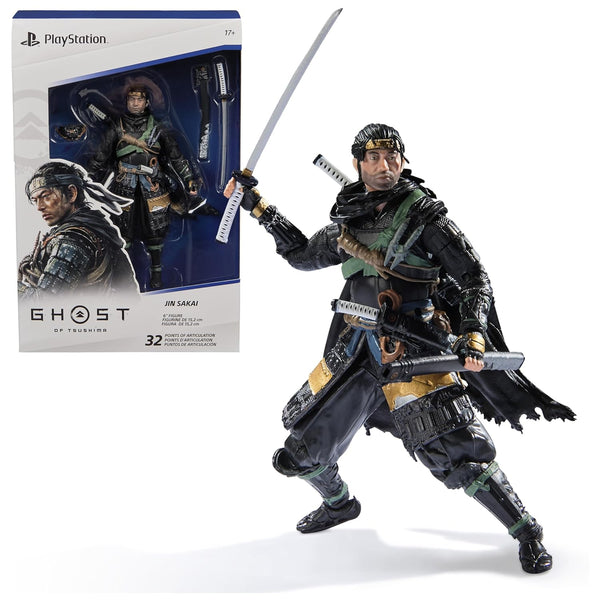 Ghost of Tsushima Jin Sakai 6-inch action figure with packaging on a white background.