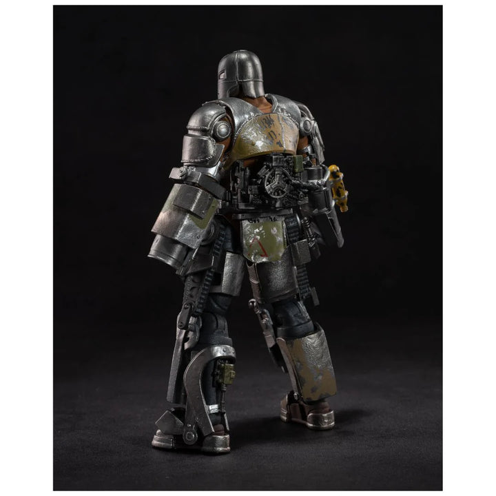 Mechanical figure with detailed armor on a black background