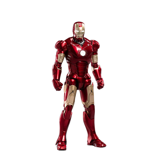 Red and gold Iron Man action figure on a white background