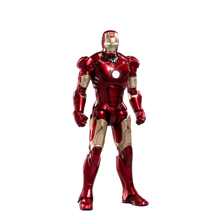 Red and gold Iron Man action figure on a white background