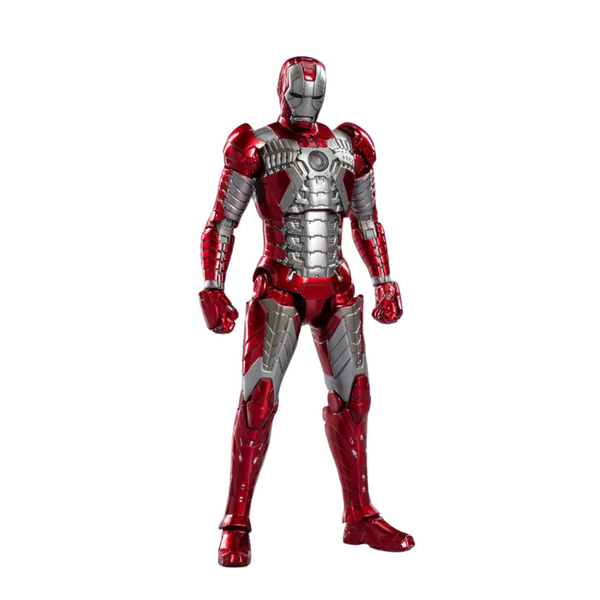 Red and silver superhero suit on a white background