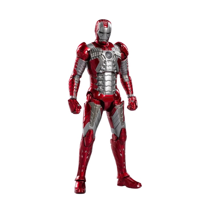 Red and silver superhero suit on a white background