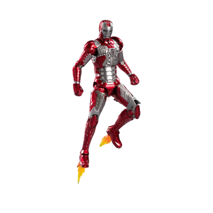 Red and silver superhero action figure on a white background