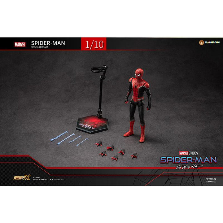 Spider-Man action figure with accessories on a dark gray background