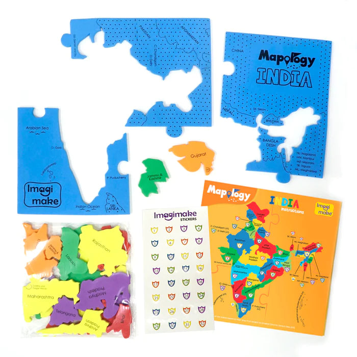 Imagimake Mapology India with State Capitals 34 pcs - Educational Toy and Learning Aid for Boys and Girls