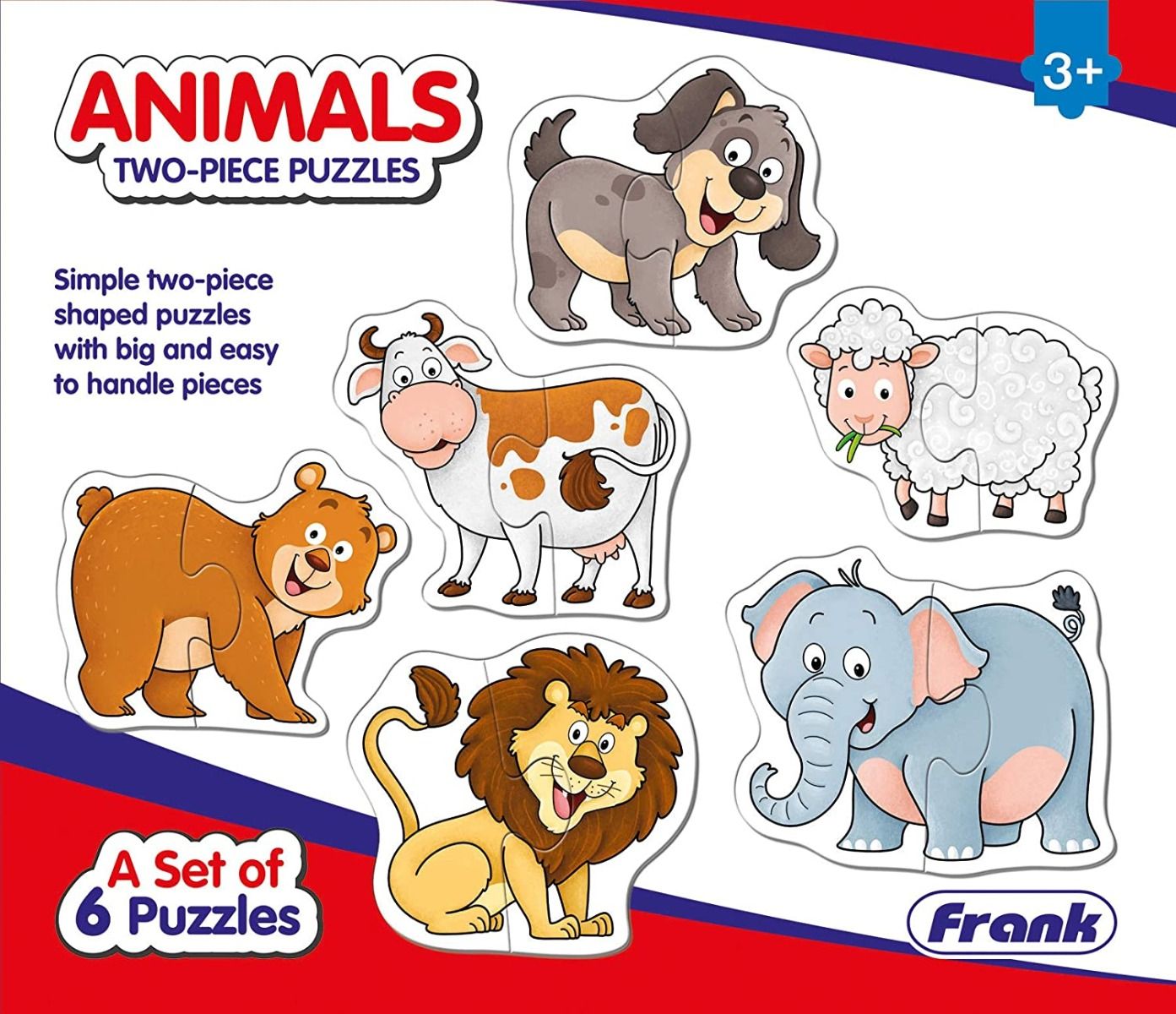 Frank Animals Puzzles - A Set of 6 Two-Piece Shaped Jigsaw Puzzles (12 Pcs)