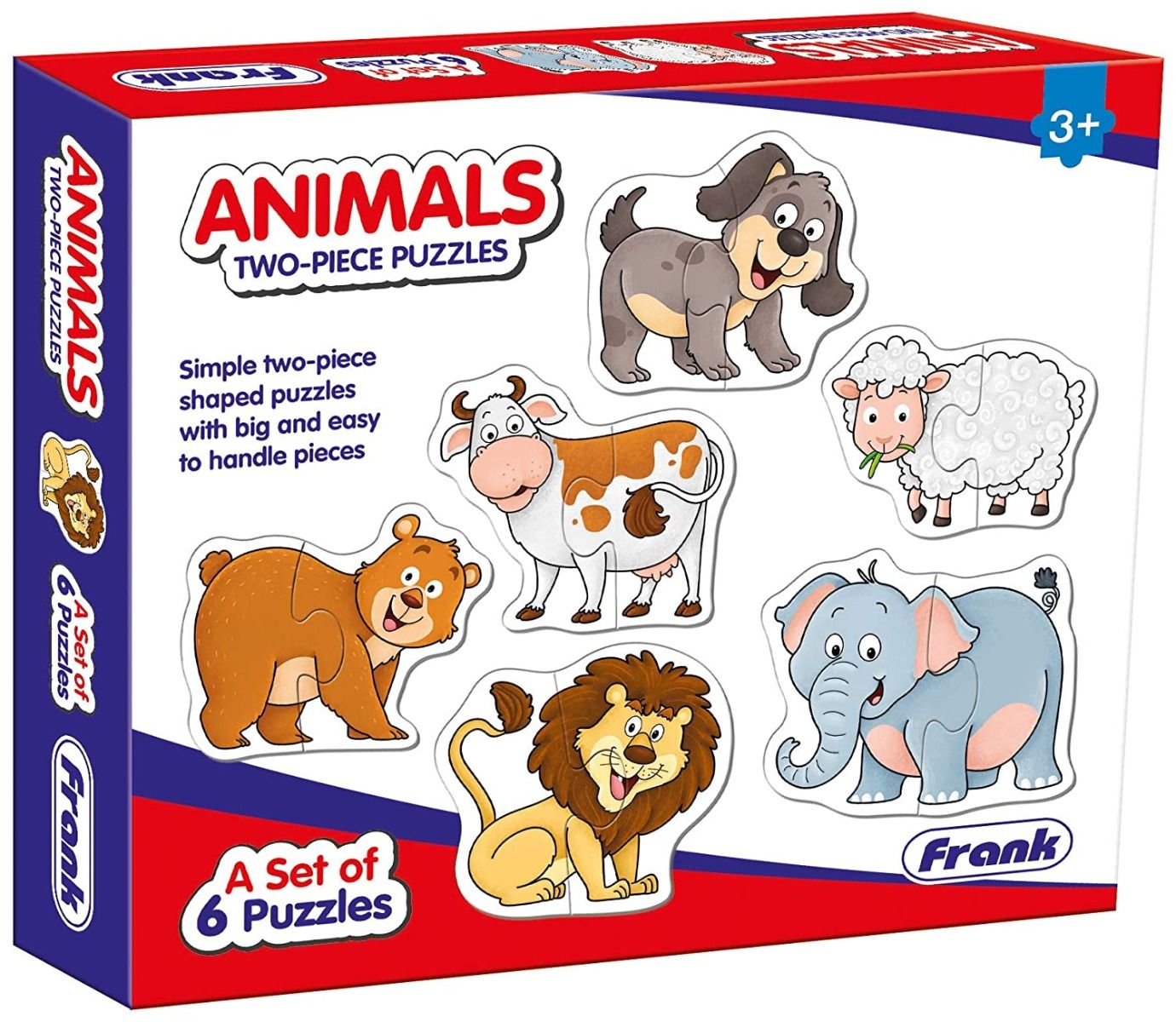 Frank Animals Puzzles - A Set of 6 Two-Piece Shaped Jigsaw Puzzles (12 Pcs)