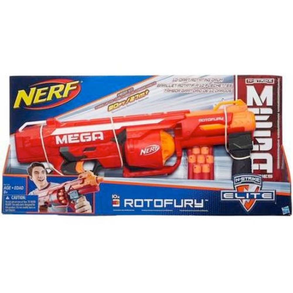 Nerf Mega Rotofury Blaster - 10-Dart Rotating Drum - Pump Action Blasting - Includes 10 Mega Darts