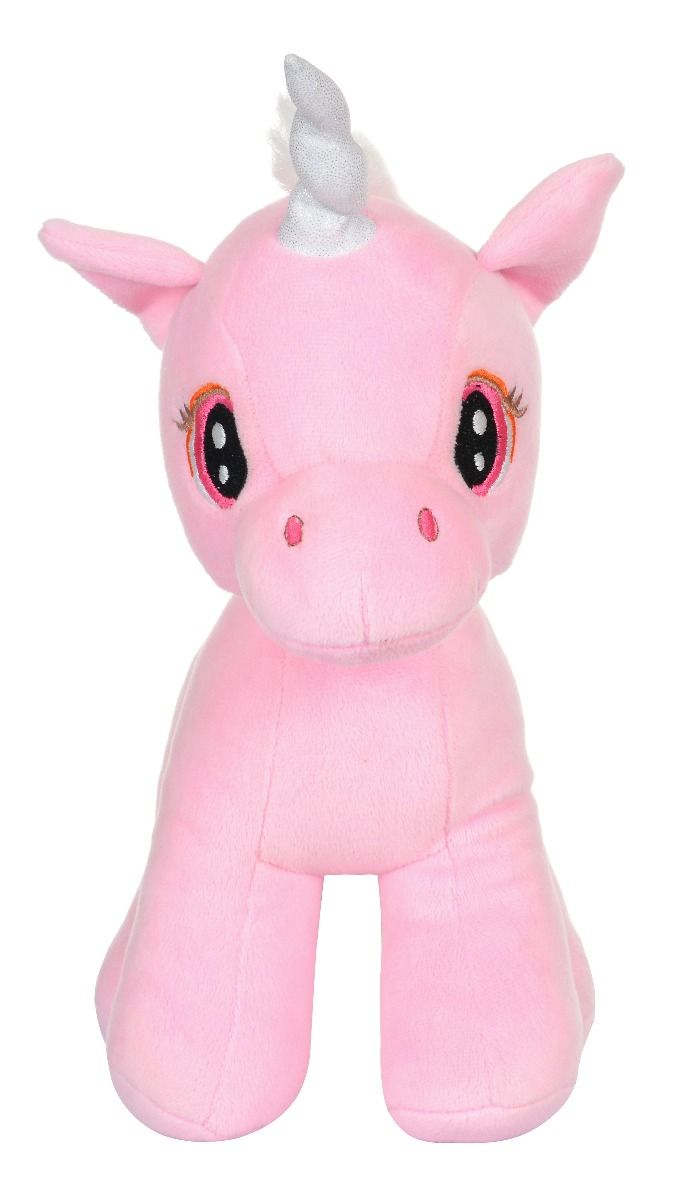 Mirada Cuddly Plush 23cm Standing Unicorn with Glitter Bow- Pink